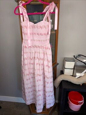 Peach Love California Pink Floral Smocked Tie-Strap Sundress